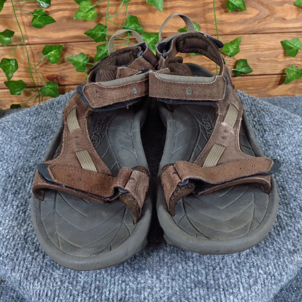 Teva Tanza Men Sandal Size 12 Outdoor Hiking Water Sport Brown Leather 6963